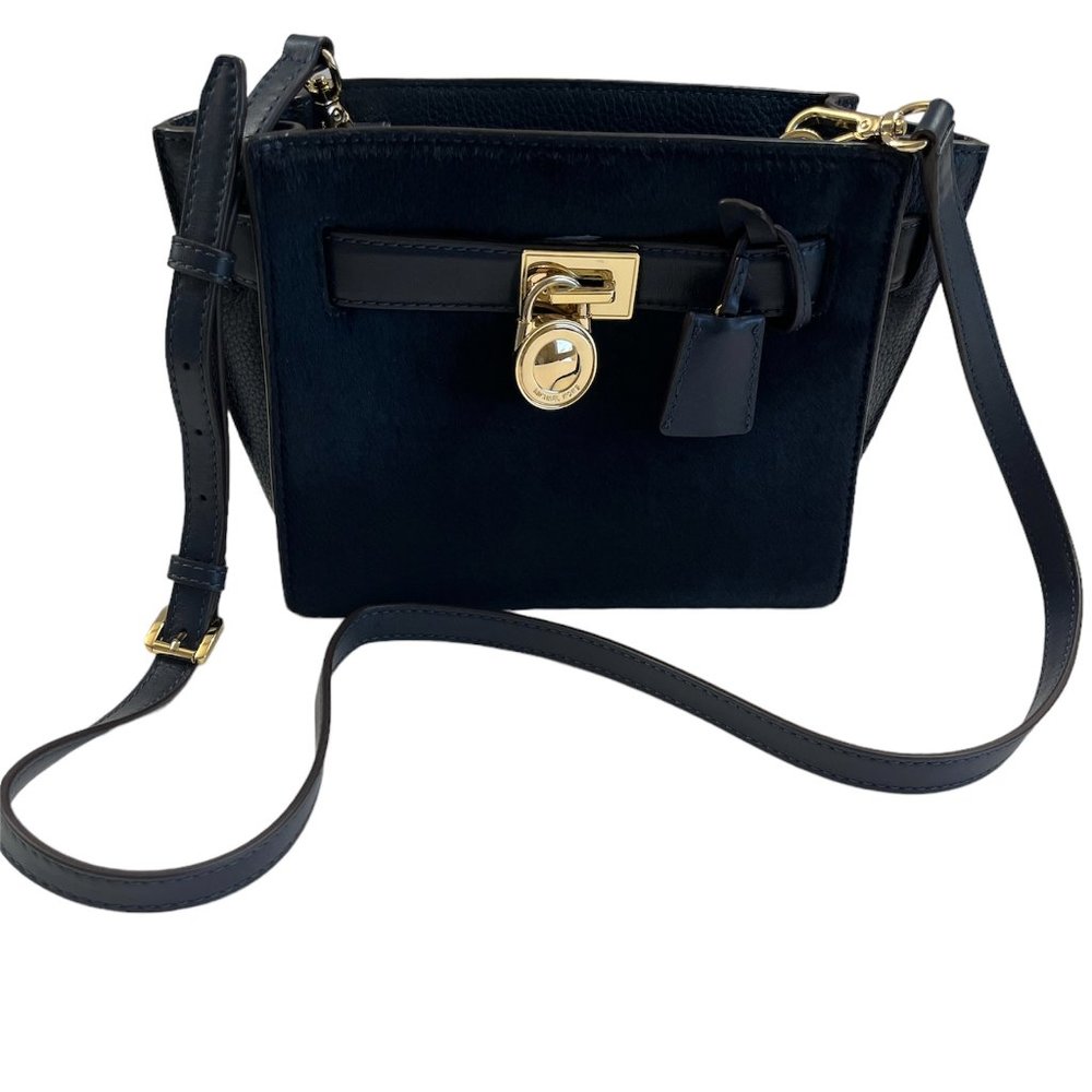 Michael Kors - Navy Leather & Faux Fur - Vintage Small Satchel / Crossbody Bag